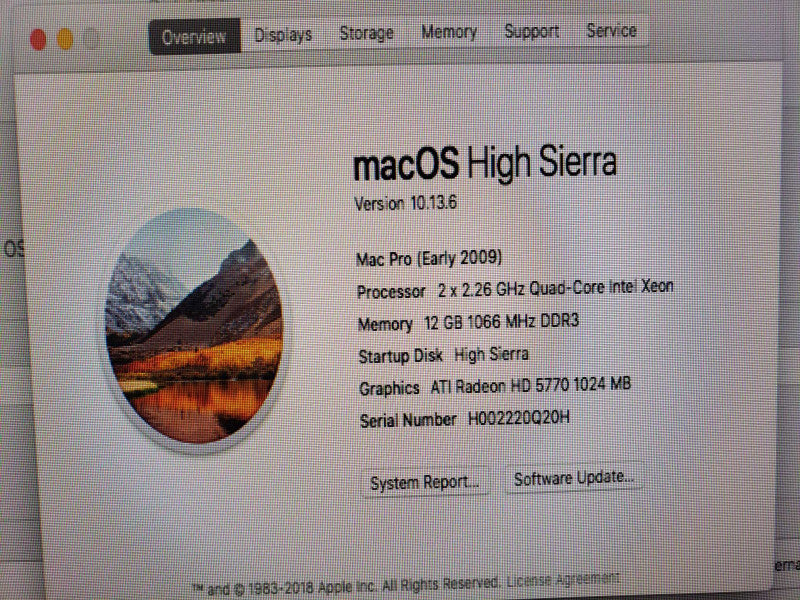 Apple Early 2009 Mac Pro 2xQuad-Core Xeon@2.26GHz 12GB DDR3 Radeon HD 5770 [