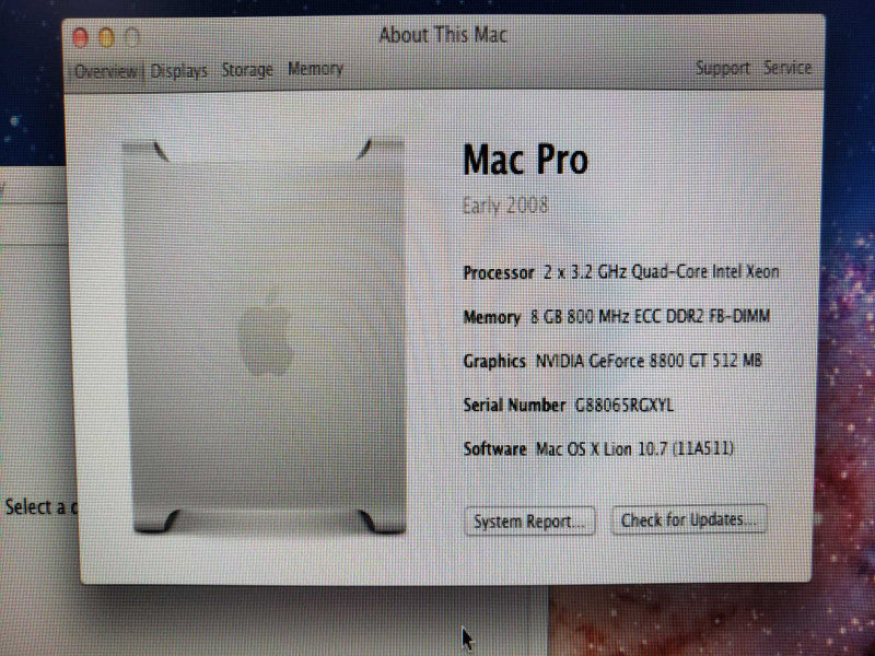 Apple Mac Pro Early 2008 2xQuad-Core Xeon@3.2GHz 8GB ECC DDR2 8800GT [