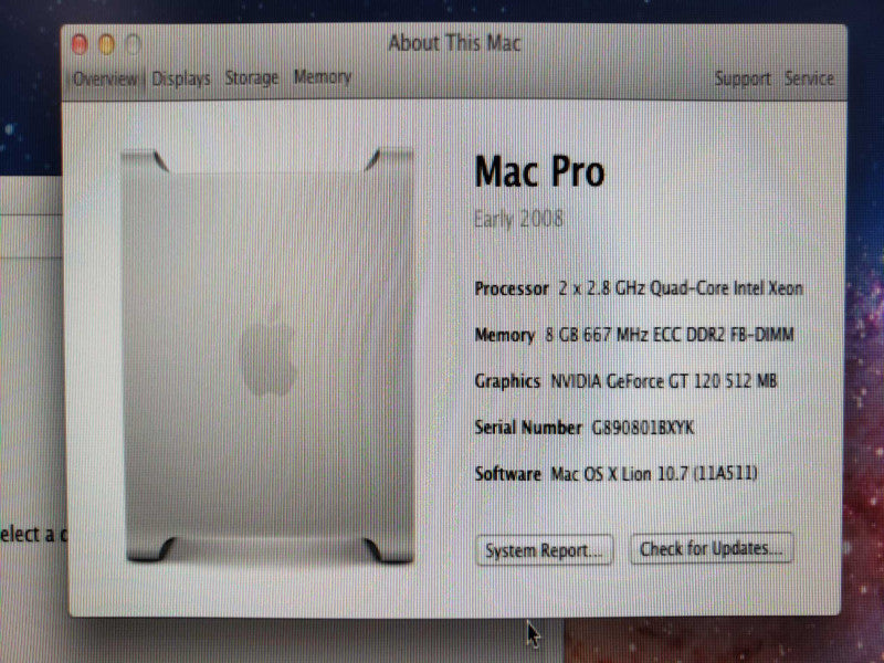 Apple Mac Pro Early 2008 2x Quad-Core Xeon@2.8GHz 8GB ECC DDR2 GT120 [