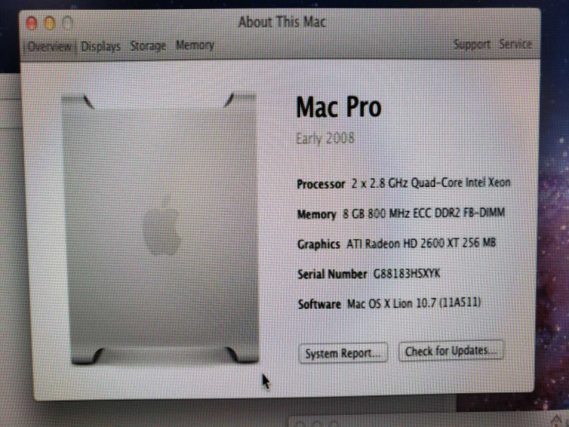 Apple Mac Pro Early 2008 2x Quad-Core Xeon@2.28GHz 8GB ECC DDR2 HD 2600XT [