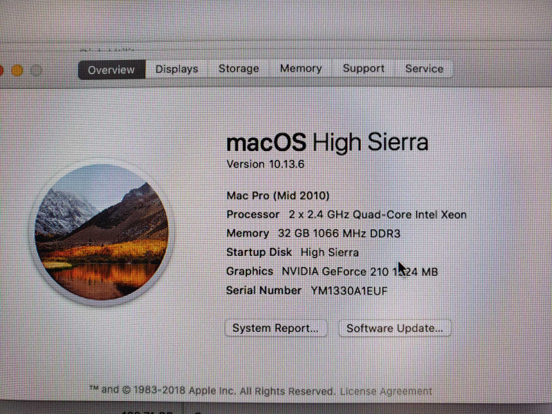 Apple Mac Pro Mid 2010 2xQuad-Core Xeon@2.4GHz 32GB DDR3 No GPU [