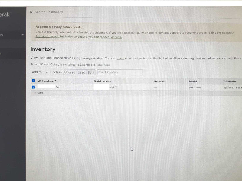 CISCO MERAKI MR12 Cloud Managed Wireless Access Point Used Unclaimed _