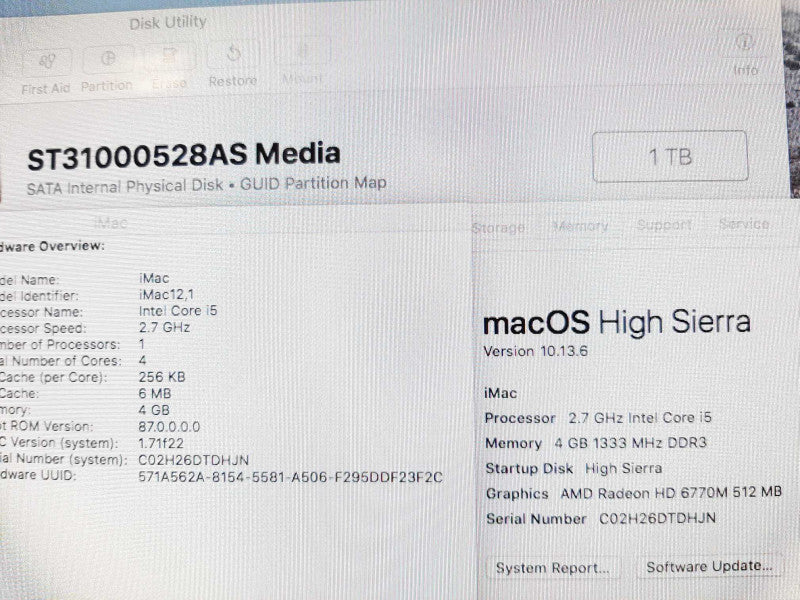 iMac 21.5\\" - M.2011 A1311, i5-2500S 2.7GHz/4GB DDR3, Radeon HD 6770M, 1TB HDD ~