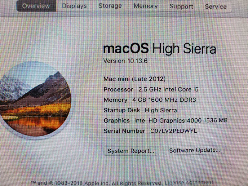 MacMini A1347 Late 2012 2.5GHz i5, 4GB DDR3, 500GB HDD (wiped) |