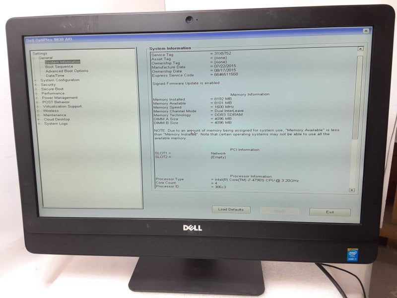 Dell Optiplex 9030 AIO, Intel Core I7-4790S 3.2GHz, 8GB DDR3, 500GB HDD _