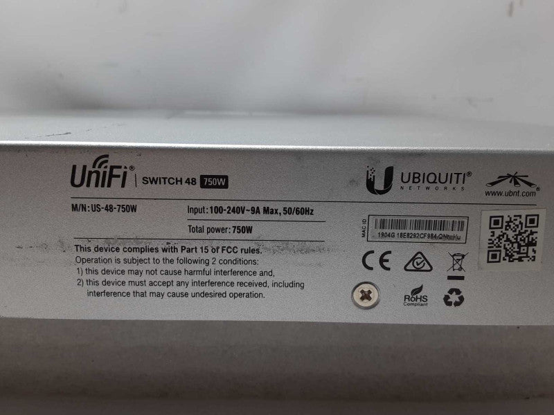 UniFi US-48-750W 48-Port Gig POE Switch with Rackmount Ears, AS-IS, Read _