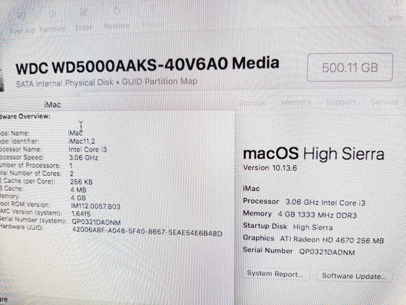 iMac 21.5\\" - M.2010 A1311 i3-540 3.06GHZ/4GB, Radeon HD4670, 500GB HDD, ~