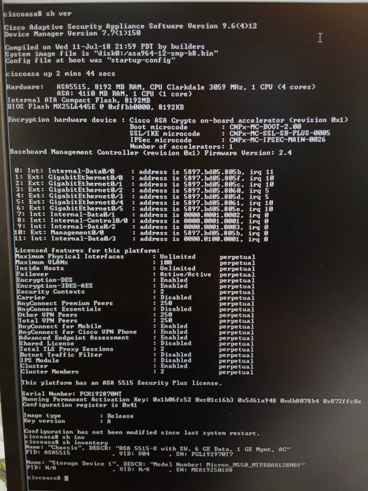 CISCO ASA 5515-X - Adaptive Security Appliance 128GB SSD Security Plus License _