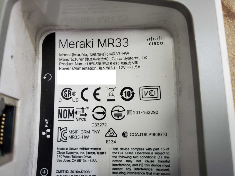 Cisco Meraki MR33 Wireless Access Point Unclaimed )
