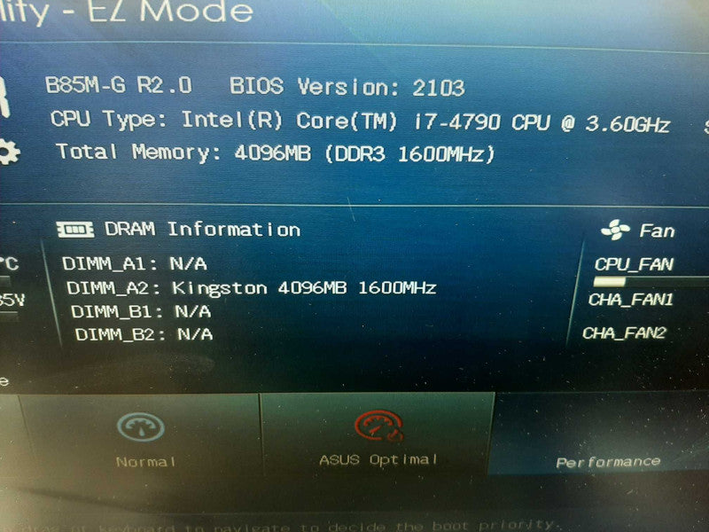 Asus B85M-G R2.0 Motherboard, i7-4790 3.6GHz/4GB DDR3, 100% TESTED ~