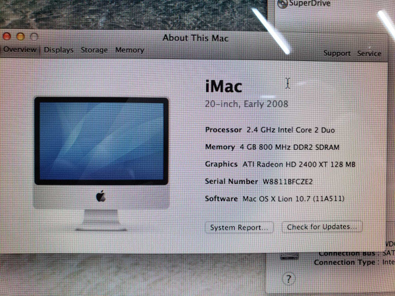 Apple iMac 20-inch Early 2008 C2D@2.4GHz 4GB DDR2 HD 2400XT 250GB HDD [