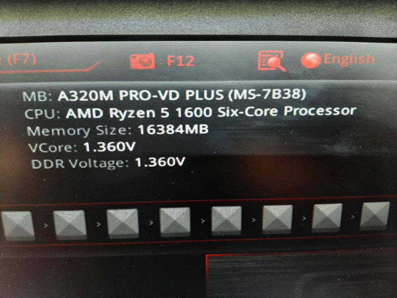 MSI A320M Pro-VD Plus Motherboard, Ryzen 5 1600 3.2GHz 6C/16GB DDR4, READ* ~
