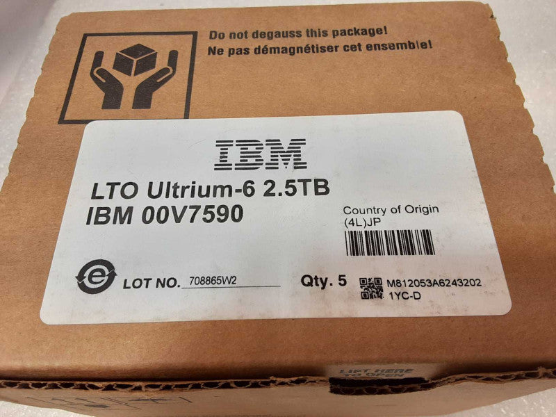 IBM LTO6 Tape 00V7590 (5 PACK) 2.5TB ULTRIUM 6 DATA CARTRIDGE _