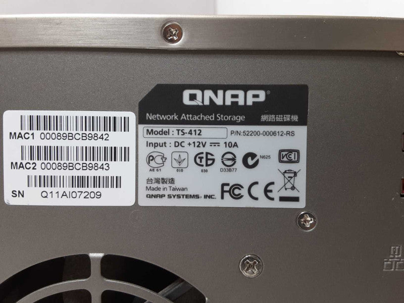 QNAP TS-412 4-Bay NAS 52200-000612-RS with 3x 3TB HDDs, No Power Adapter _