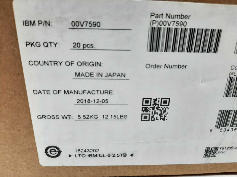 IBM LTO6 TAPE #00V7590 (20 PACK) 2.5TB ULTRIUM DATA STORAGE BACKUP - NEW ~