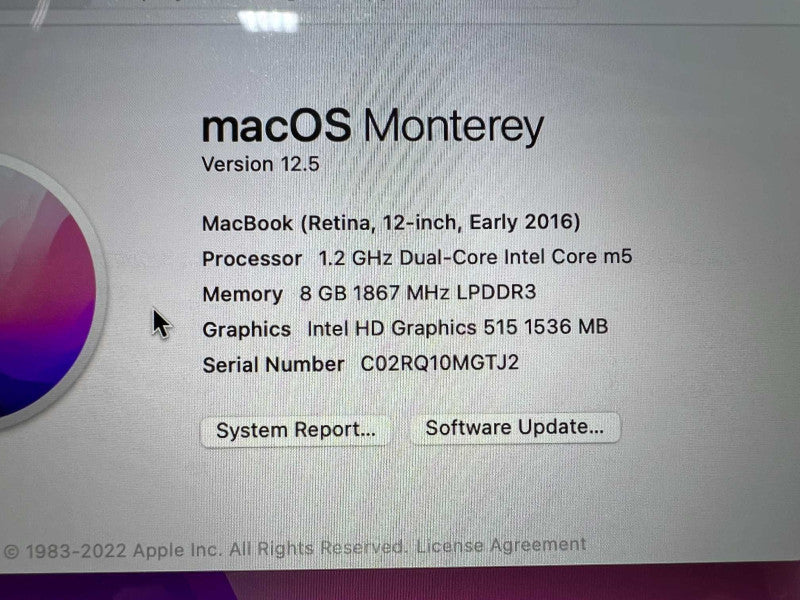 MacBook Retina 12-inch Early 2016 m5 CPU @ 1.2GHz 8GB RAM & 500GB  Storage -