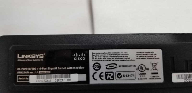 Cisco Linksys SRW224G4 24-Port 10/100 plus 4-port Gigabit Switch w/ Webview =