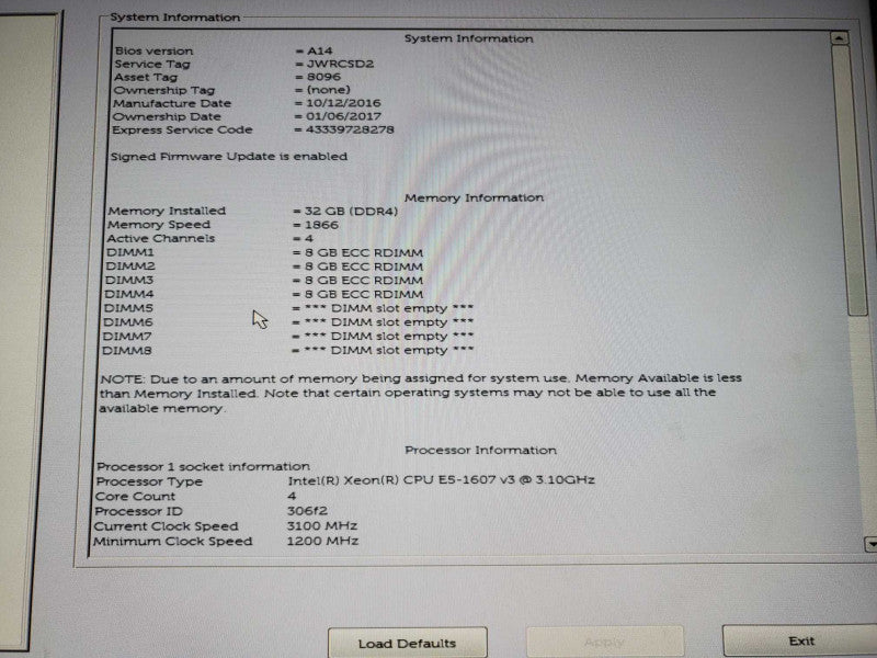 Dell Precision Tower 5810 E5-1607 v3 @3.10GHz 32GB DDR4 No GPU No HDD )