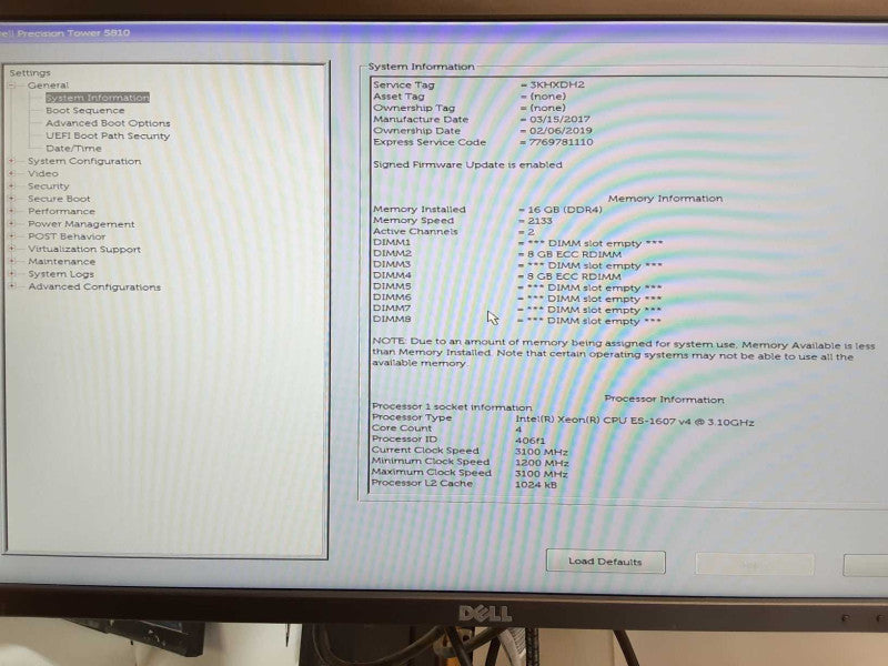 Dell Precision T5810, Xeon E5-1607v4 3.1GHz, 16GB DDR4, 500GB HDD, No GPU _