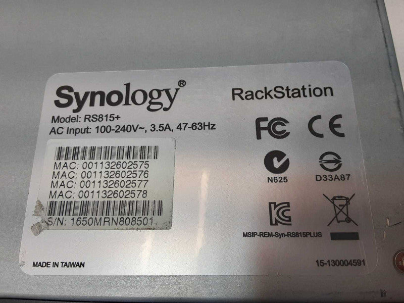 Synology RS815+ Rackstation 4-Bay Network Attached Storage No Disk, AS-IS, SEE _