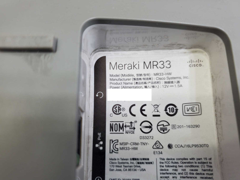 Cisco Meraki MR33 Wireless Access Point Unclaimed  )