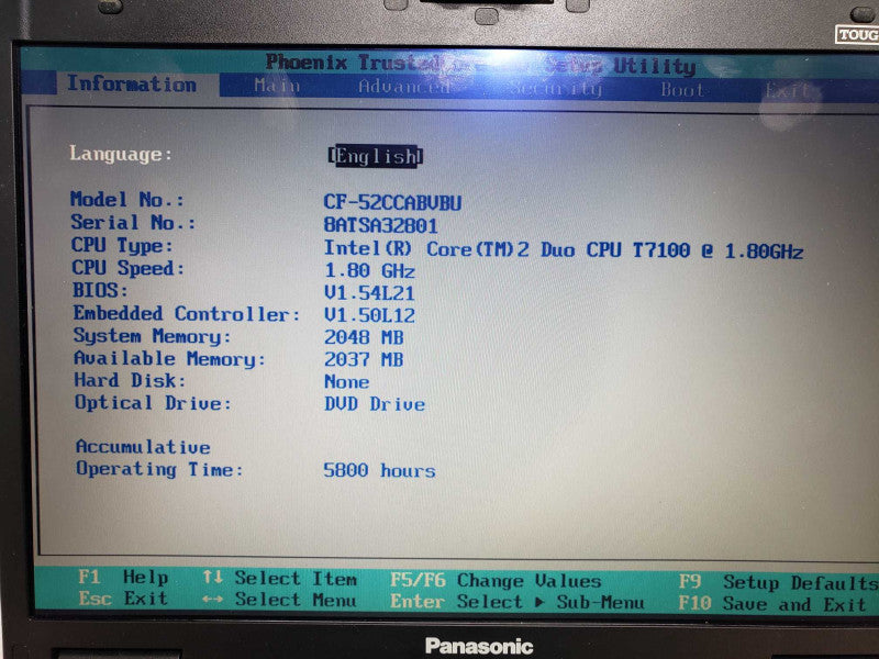 Panasonic CF-52 C2D T7100@1.8GHz 2GB DDR2 No HDD 5800Hours [