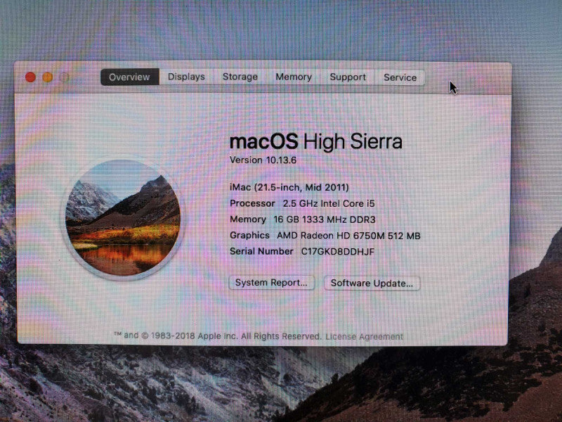 Apple iMac A1311 21.5\\" Core i5-2400S @2.5GHz 16GB 500G HDD HD 6750M 512MB  )