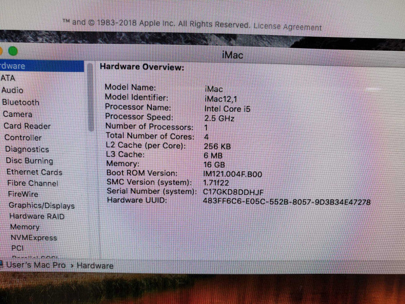 Apple iMac A1311 21.5\\" Core i5-2400S @2.5GHz 16GB 500G HDD HD 6750M 512MB  )