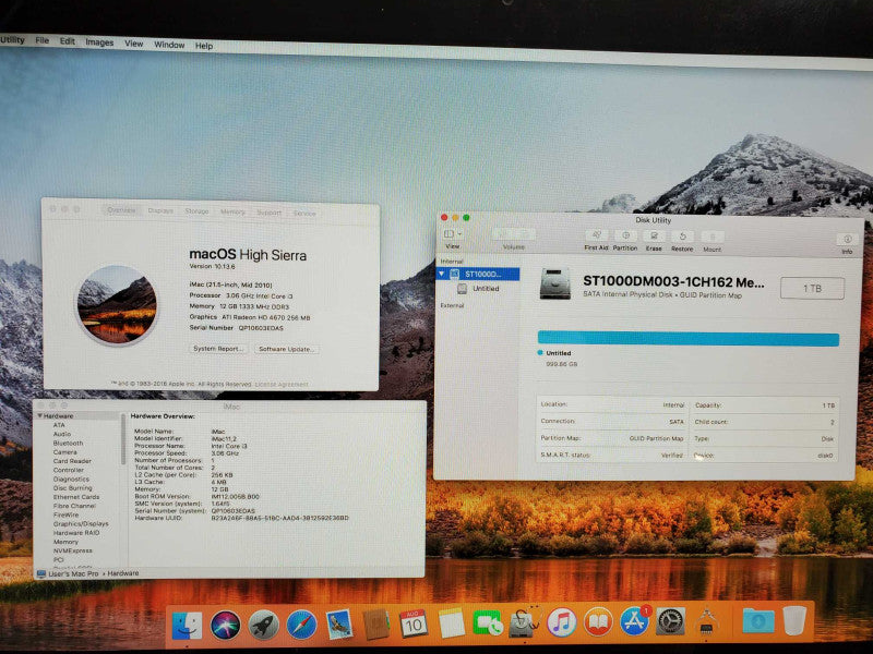 Apple iMac A1311 21.5\\" Core i3-540 @3.06GHz 12GB 1TB HDD HD 4670 256MB  )
