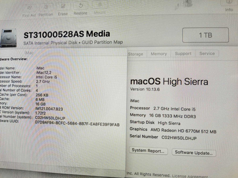 iMac 27\\" - M.2011 A1312, i5-2500S 2.7GHz/16GB, Radeon HD 6770M, 1TB HDD ~