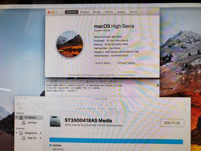 Apple iMac A1311 Mid 2011Core i5-2400S @ 2.50GHz 16GB DDR3 500GB [Read] (