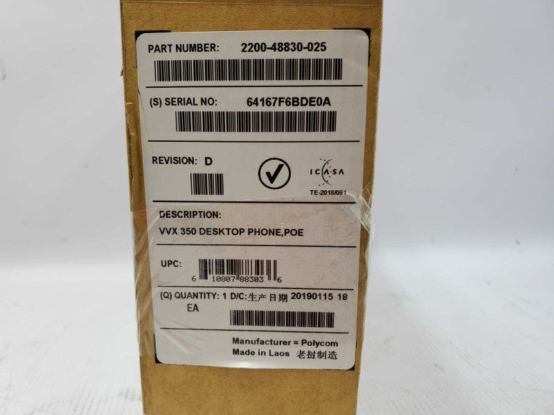 Polycom VVX 350 6-Line Mid-range Color IP Desktop Phone Part# 2200-48830-025 (