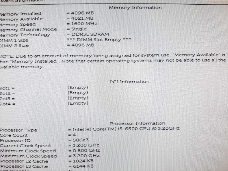 Dell OptiPlex 3040 MT, i5-6500 3.2GHz/4GB, NO HDDs ~