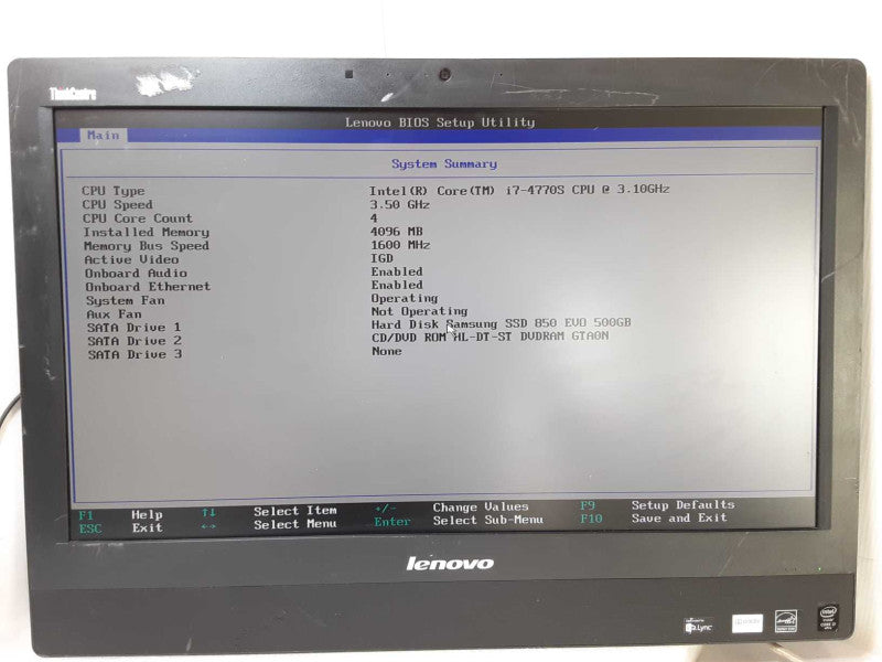 Lenovo ThinkCentre M93z AIO, Core I7-4770S 3.1GHz, 4GB DDR3, 500 GB SSD _