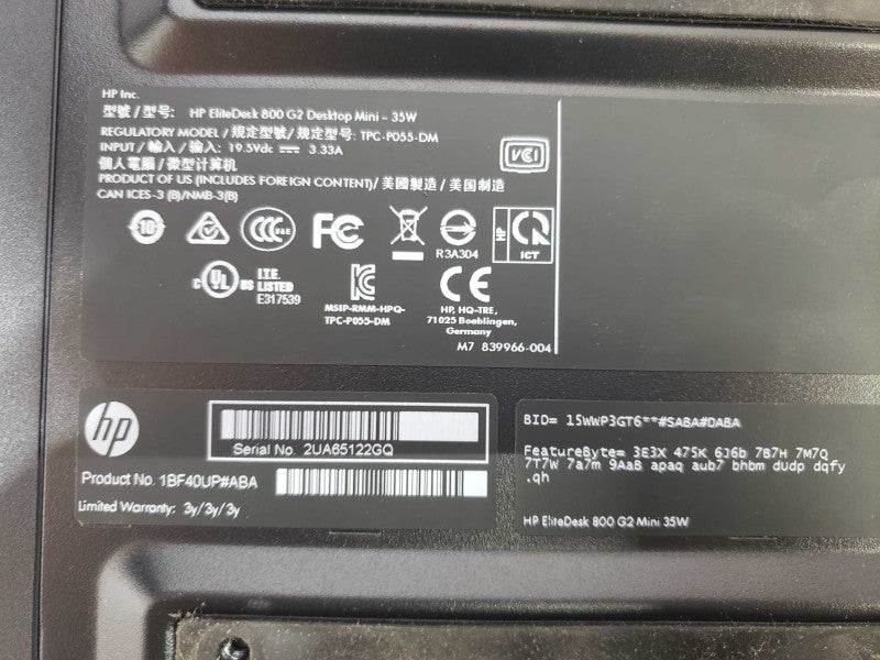 HP EliteDesk 800 G2 Desktop mini 35W i7-6700T@3.4Ghz 8GB DDR4 No HDD [