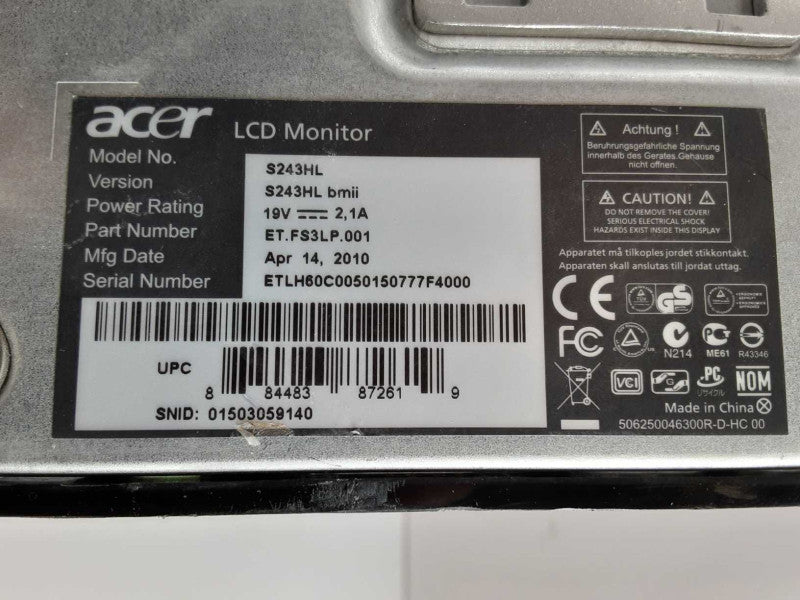 Acer S243HL 24\\" Widescreen LED-Backlit LCD Monitor HDMI/VGA _