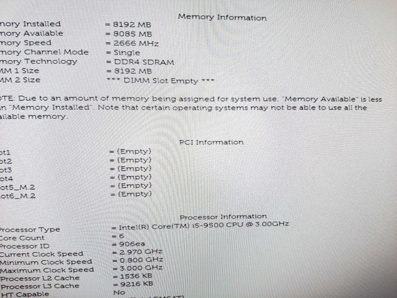 Dell OptiPlex 3070 MT, i5-9500 3.0GHz 6C/8GB DDR4, NO HDDs ~