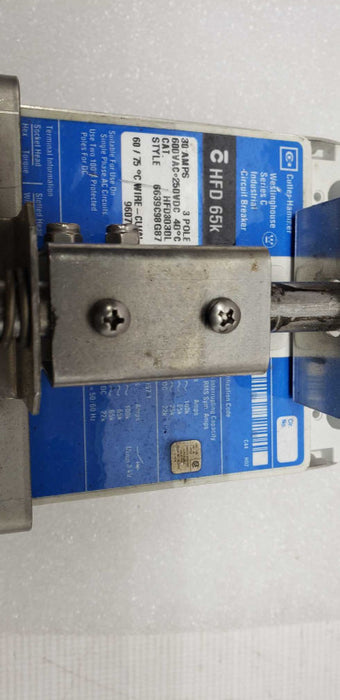 cutler-hammer eaton circuit breaker 3 pole 600v hfd 65ka hfd3030L #