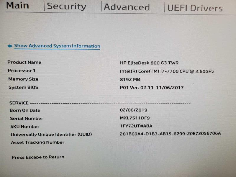 HP EliteDesk 800 G3 i7-7700 3.6GHz 8GB DDR4 |