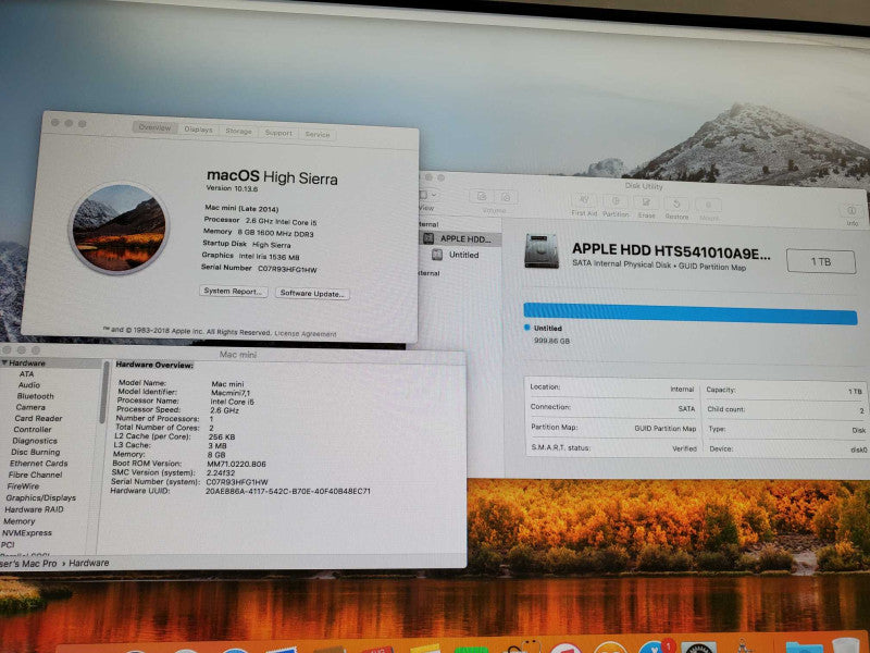 APPLE Mac Mini Late 2014 A1347 Core i5-4278U @2.6GHz 8GB Iris 1536MB 1T HDD  )