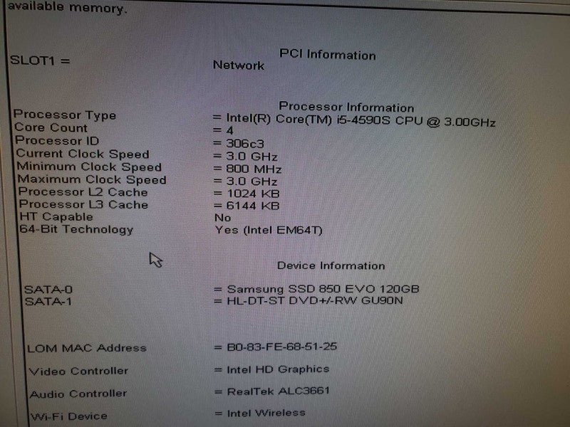 Dell OptiPlex 3030 AIO 19.5\\" HD Core i5-4590S @3GHz 4GB DDR3 120 HDD )