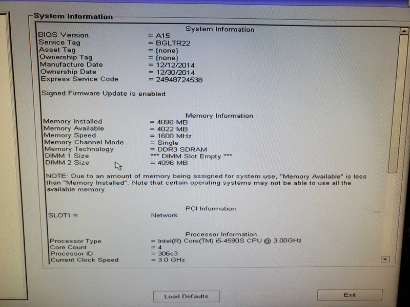 Dell OptiPlex 3030 AIO 19.5\\" HD Core i5-4590S @3GHz 4GB DDR3 120 HDD )