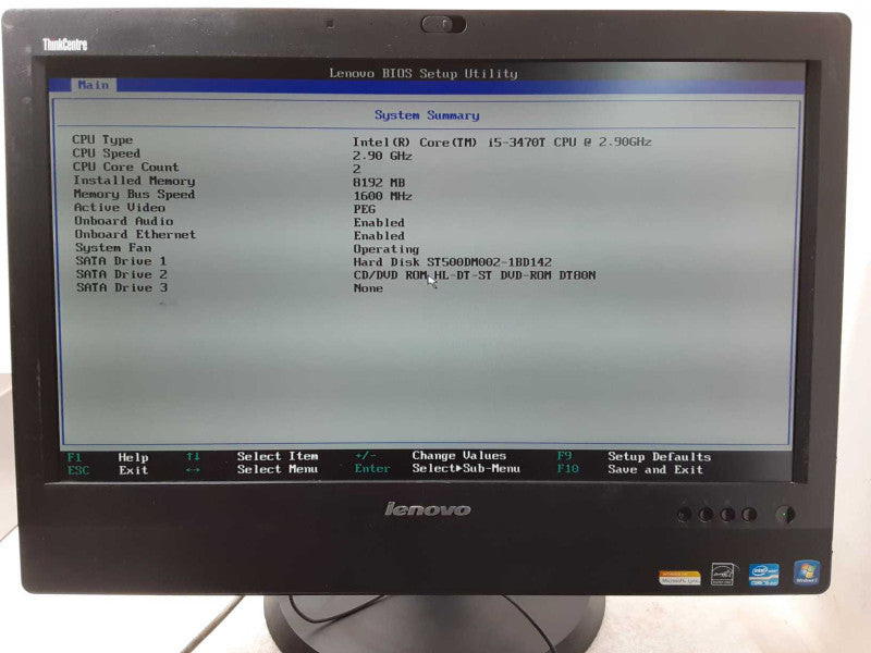 Lenovo thinkcentre M92z AIO, Core I5-3470T 2.9GHz, 8GB RAM, 500GB HDD, Read _