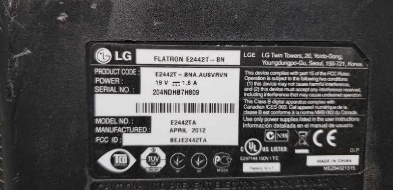 LG Flatron E2442T-BN 24in / 1920 x 1080 / vga dvi / LED / 5ms #