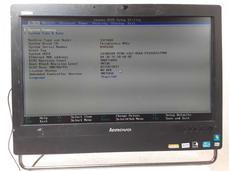Lenovo ThinkCentre M92z AIO, Core I7-3770S 3.1GHz, 8GB RAM, No HDD/Caddy, Read _
