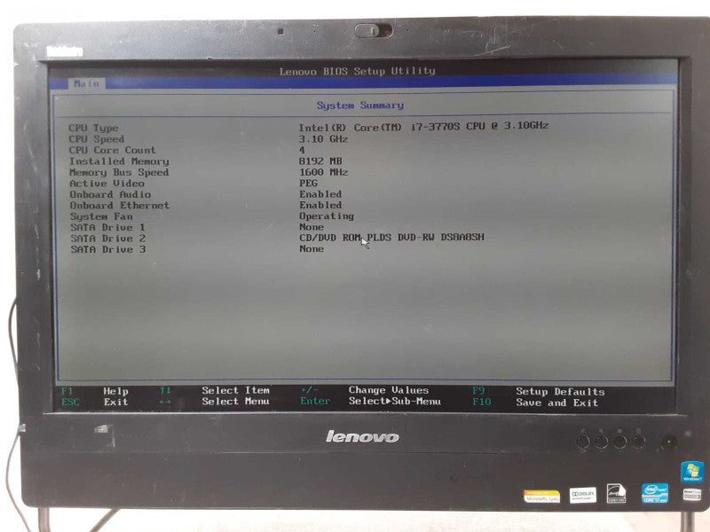 Lenovo ThinkCentre M92z AIO, Core I7-3770S 3.1GHz, 8GB RAM, No HDD/Caddy, Read _