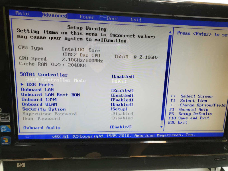 HP TouchSmart 9100 AIO 23\\" Intel Core 2 Duo T6570 2.10GHz 4GB RAM 250GB HDD )
