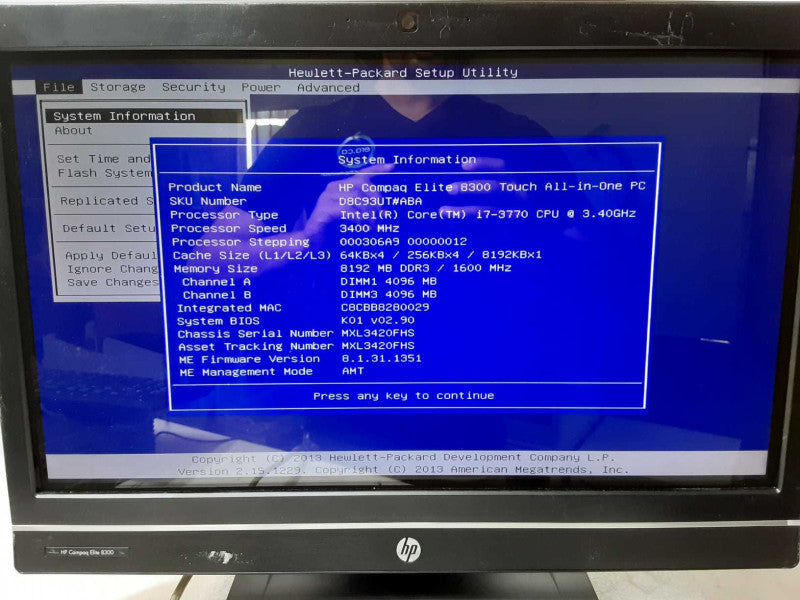 HP Compaq Elite 8300 AIO, Core I7-3770 3.4GHz, 8GB RAM, TB HDD _