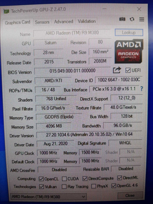 AMD R9 M380 4GB GDDR5 (E8870) 4x DP Ports, For Mac, 100% TESTED ~