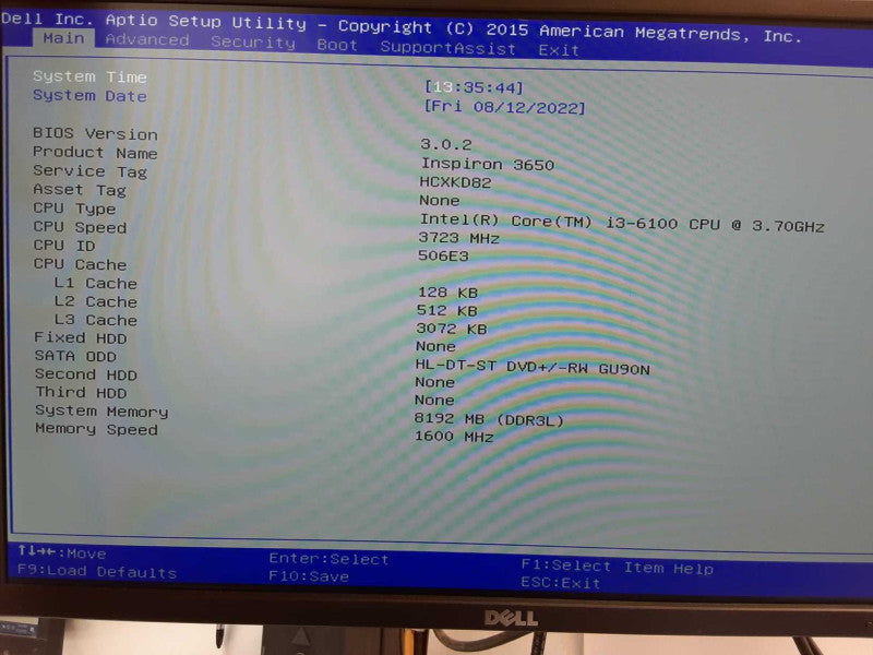 Dell Inspiron 3650, Core I3-6100 3.7GHz, 8GB RAM, No HDD/Caddy _